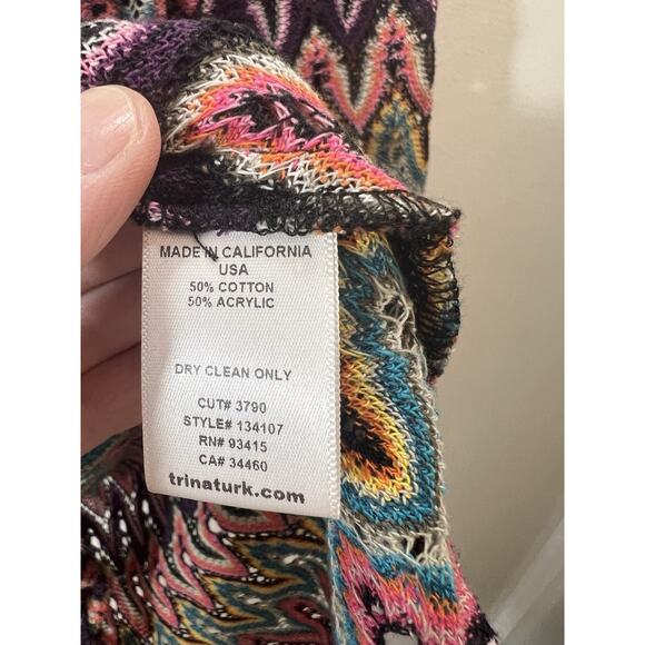 Trina Turk Women’s Knit Blouse Sz M Multicolor Vibrant Boho Gypsy Hippie Rainbow - Picture 3 of 8
